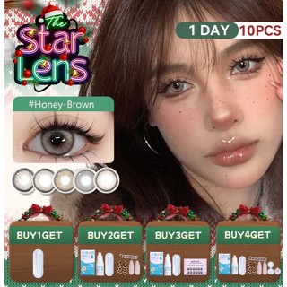  Kính áp tròng Starlens lens 1 ngày được mềm màu nâu-xám 10 chiếc DIA14.2-14.5 kính cận thị thoải mái cho mắt được lớp sử dụng trong dễ đeo thích hợp để trang điểm lens 