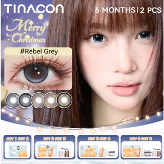  【many gift Kính áp tròng TINACON 1 cặp lens cận xám Mắt tự nhiên 14.2-14.5mm contact lens mắt to Sử dụng trong 6 tháng có độ  0-8  