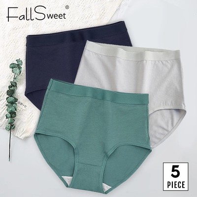 FallSweet 5 Cái Quần Lót Nữ Cao Cấp Quần Lót Cotton Màu Trơn Thoải Mái Quần Plus Kích Thước Đồ Lót M-XXXL
