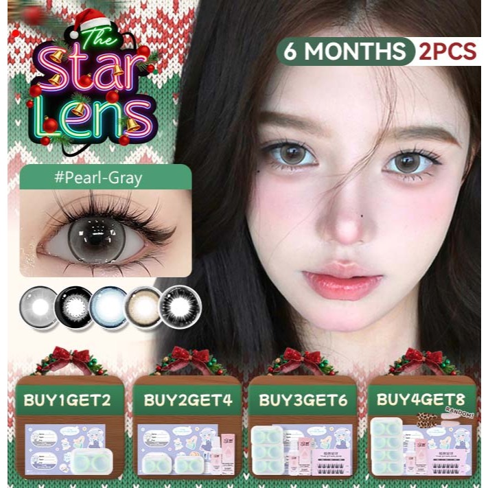  Kính áp tròng Starlens 2 chiếc 6 tháng màu xám nâu lens lens cận thị mềm mại tự nhiên mắt to DIA14.5mm có độ  0-8  