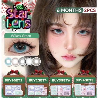  Kính áp tròng Starlens 1 cặp 6 tháng tròng kính màu xanh lá xám glass-green Pearl-gray DIA 14.2-14.5 bị cận đeo thoải mái phù hợp để trang điểm 