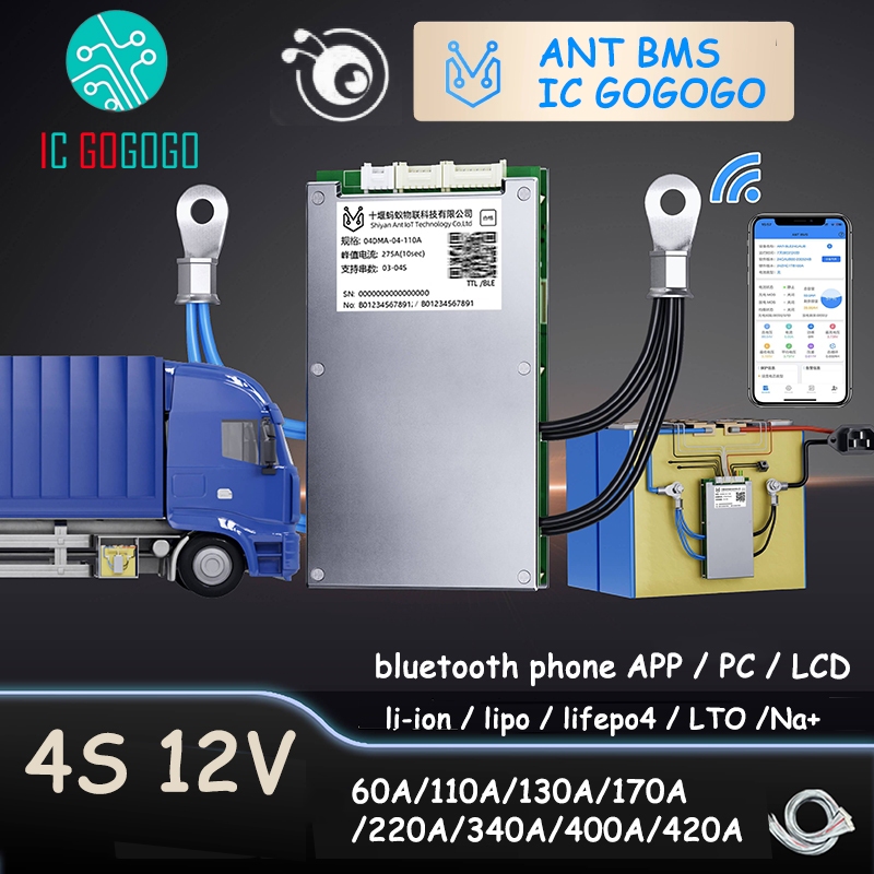 4S 12V ANT Smart BMS 60A 220A 110A 130A 340A 420A Lifepo4 li-ion Lipo Pin Bảng Bảo Vệ Biến Tần Ứng D