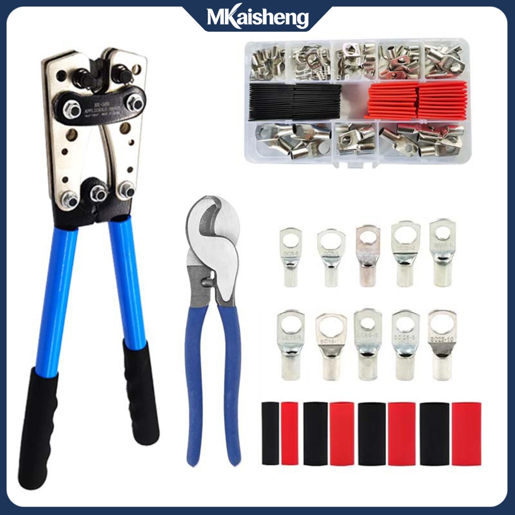 Dây lục giác Crimping 10-0AWG 6-50mm² Kìm Màu Xanh Pin Cáp Công Cụ Uốn, Cáp Không Cách Nhiệt Lug