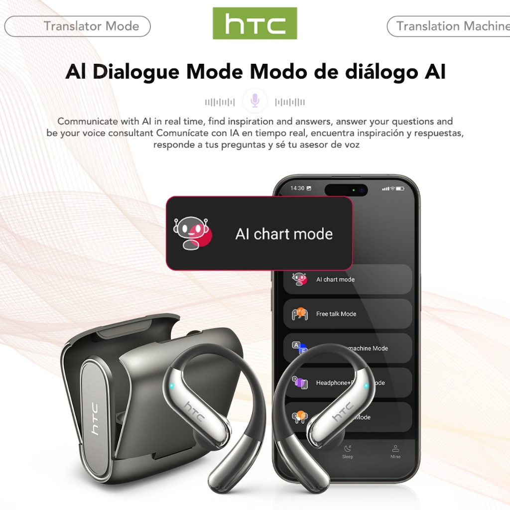 HTC NE23 Tai nghe dịch thuật AI Tai nghe không dây Bluetooth 6.0 Chống ồn Tai nghe Bluetooth Chất lượng âm thanh HiFi Có micrô OWS | BigBuy360 - bigbuy360.vn