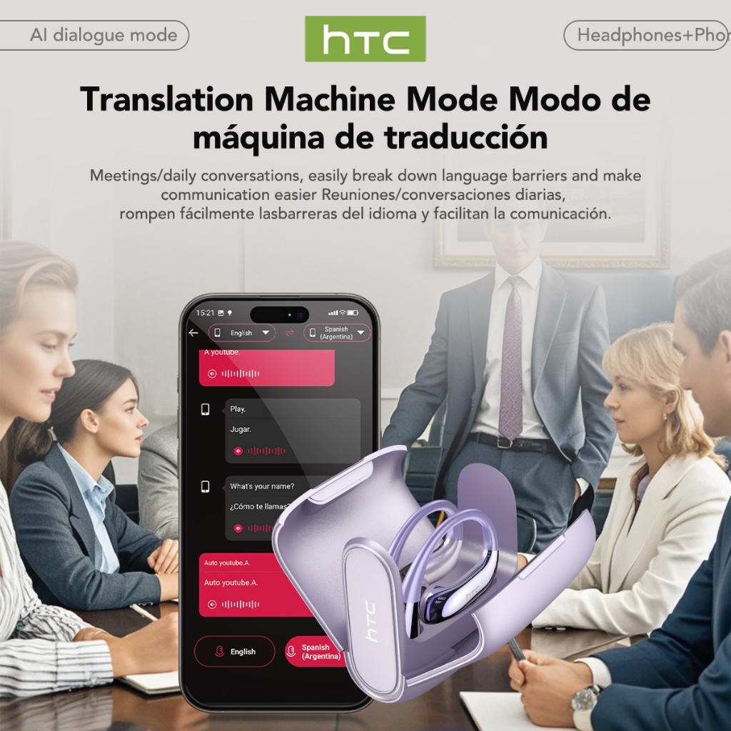HTC NE23 Tai nghe dịch thuật AI Tai nghe không dây Bluetooth 6.0 Chống ồn Tai nghe Bluetooth Chất lượng âm thanh HiFi Có micrô OWS | BigBuy360 - bigbuy360.vn