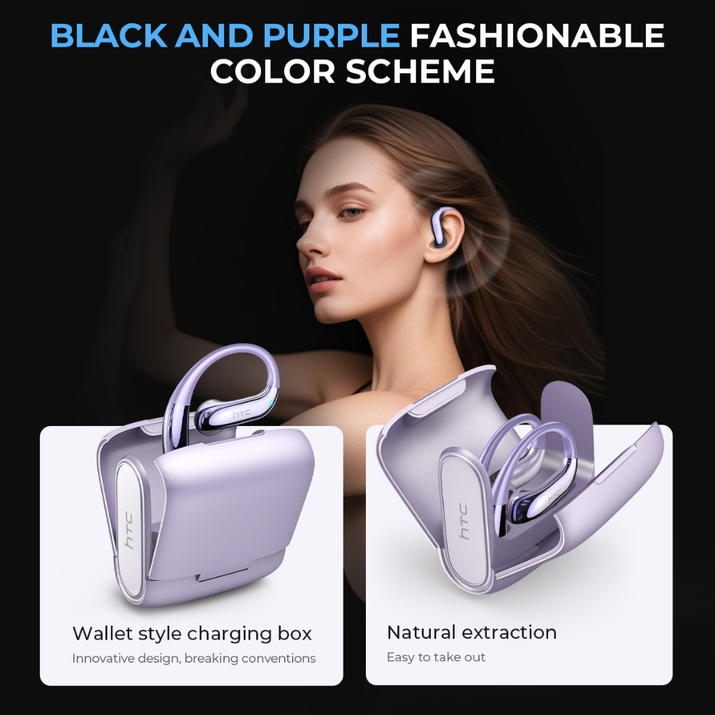 HTC NE23 Tai nghe dịch thuật AI Tai nghe không dây Bluetooth 6.0 Chống ồn Tai nghe Bluetooth Chất lượng âm thanh HiFi Có micrô OWS | BigBuy360 - bigbuy360.vn