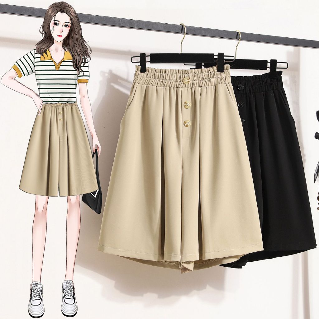 Quần ngắn ống rộng lưng cao nữ Keey A321