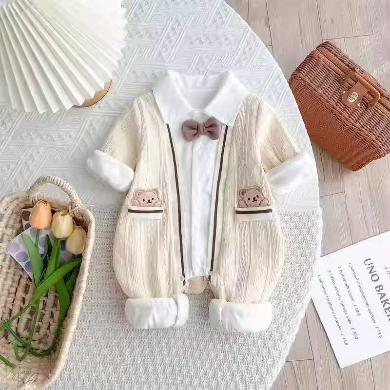 2 Chiếc Quần Áo Sơ Sinh Bé Trai Mùa Thu Dài Tay Nơ Đồng Nhất Bé Gái Phong Cách Đại Học Gấu Áo liền q