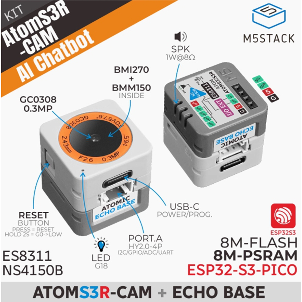 M5Stack AtomS3R-CAM AI Chatbot Xiage Xiaozhi AI Bộ trợ lý hình ảnh và giọng nói