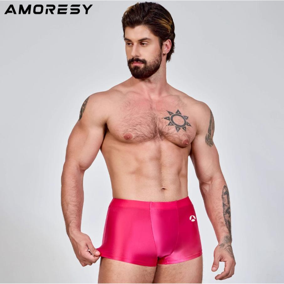 AMORESY Ravion series nam màu trơn siêu mỏng trong suốt eo giữa bó sát và gợi cảm quần lót boxer quầ