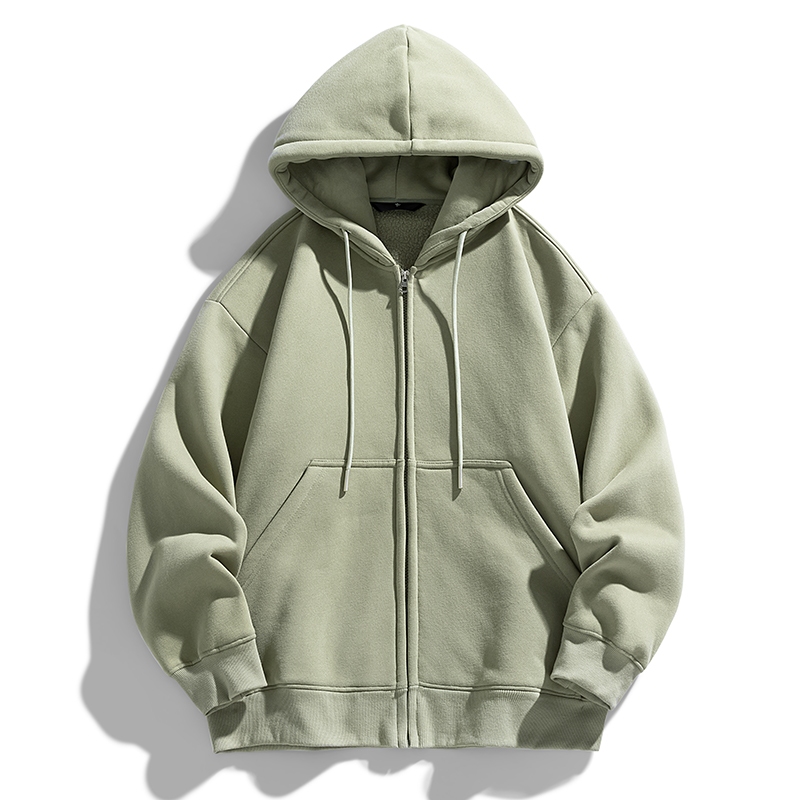  Áo hoodie dáng rộng màu trơn kiểu Mỹ Áo hoodie có dây kéo cỡ lớn dành cho nam Đơn giản thoải mái và ấm áp 