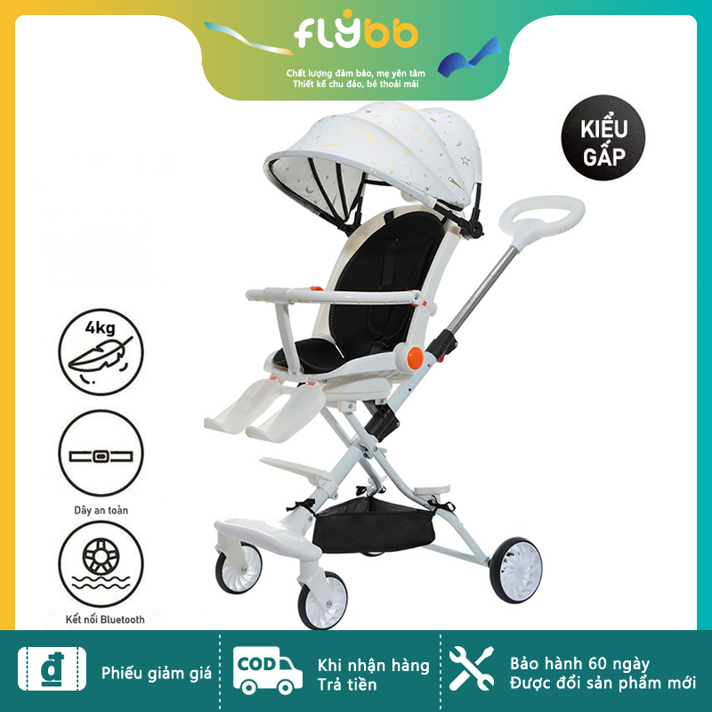 FLYBB Xe đẩy em bé gập gọn di động Dành cho trẻ sơ sinh từ 0-3 tuổi Tặng kèm khay ăn Điều chỉnh ba tư thế
