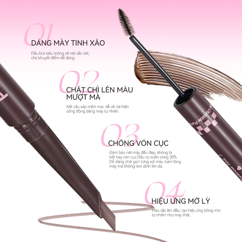 Mascara Lông Mày 2 đầu PinkPunk Chì kẻ mày Tự Nhiên 6 Màu Chống Nước & Nhòe Không Lem(280mg + 1.5g) | BigBuy360 - bigbuy360.vn