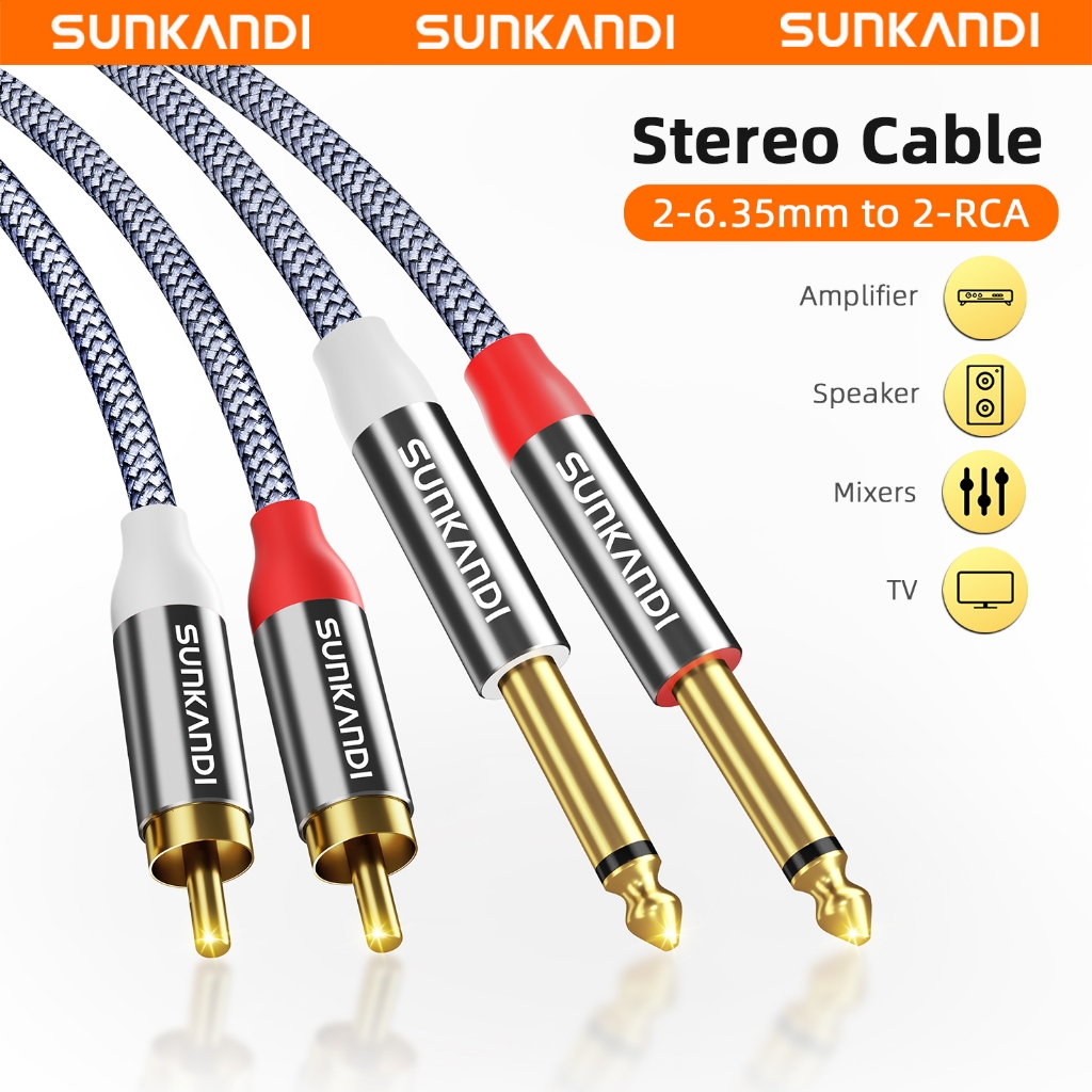 Cáp âm thanh nam Sunkandi 2 RCA sang Dual 6,35 Jack cho bộ khuếch đại trộn loa