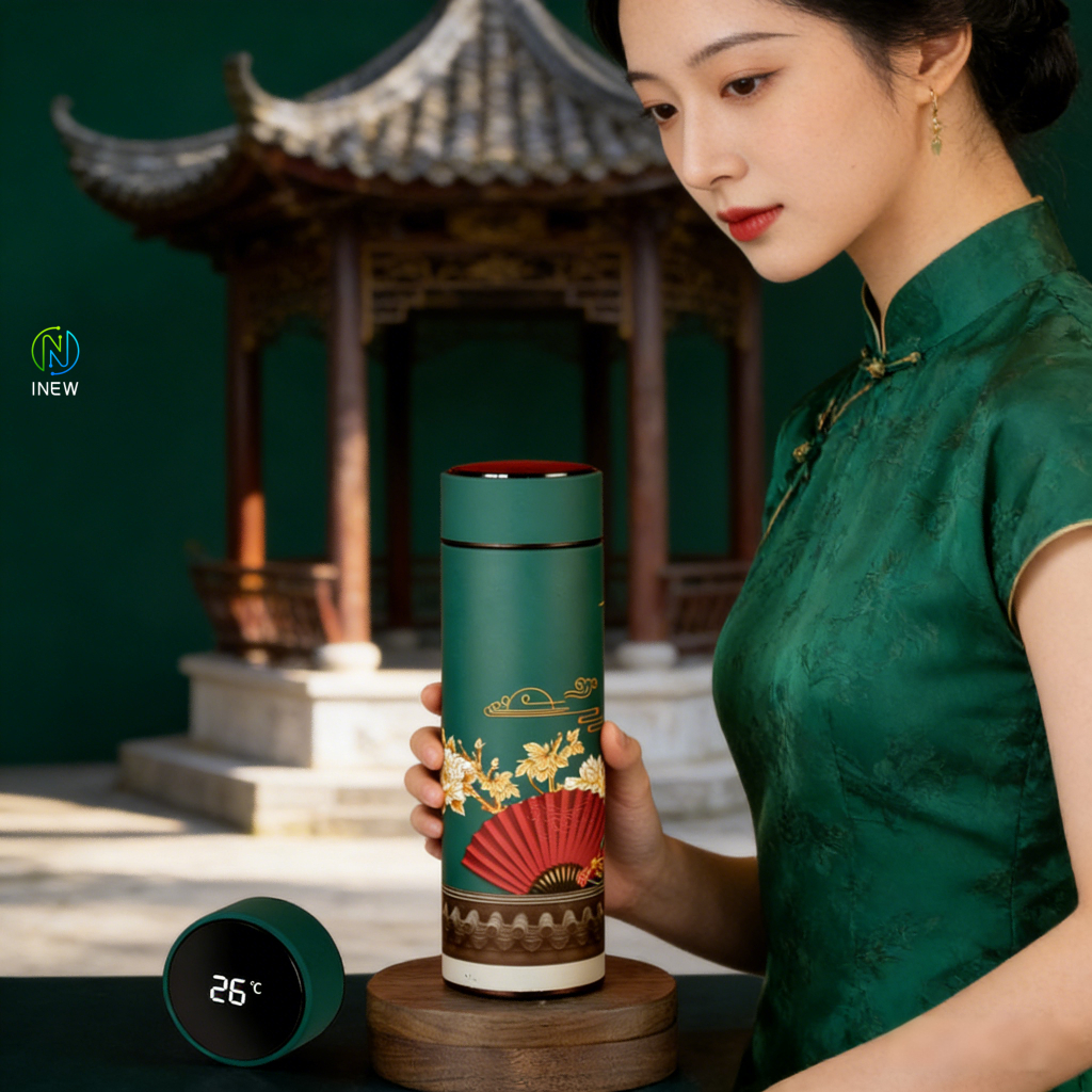 Bình giữ nhiệt inox thông minh hiển thị nhiệt độ, dạng thẳng dùng trên xe, dày hơn | BigBuy360 - bigbuy360.vn