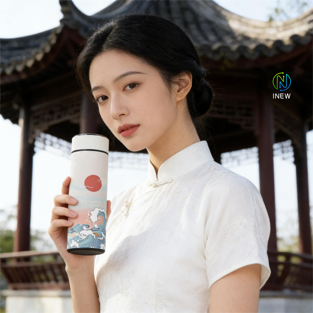 Bình giữ nhiệt inox thông minh hiển thị nhiệt độ, dạng thẳng dùng trên xe, dày hơn | BigBuy360 - bigbuy360.vn