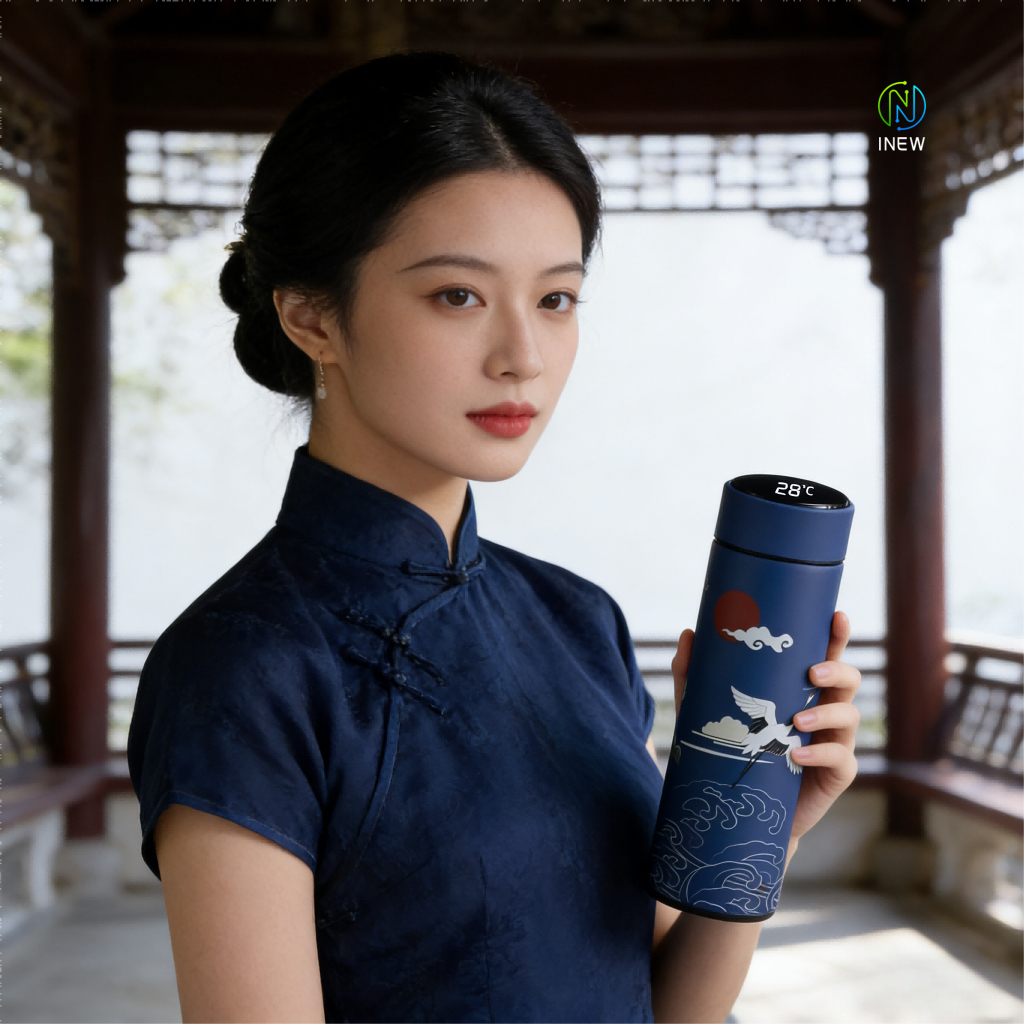 Bình giữ nhiệt inox thông minh hiển thị nhiệt độ, dạng thẳng dùng trên xe, dày hơn | BigBuy360 - bigbuy360.vn