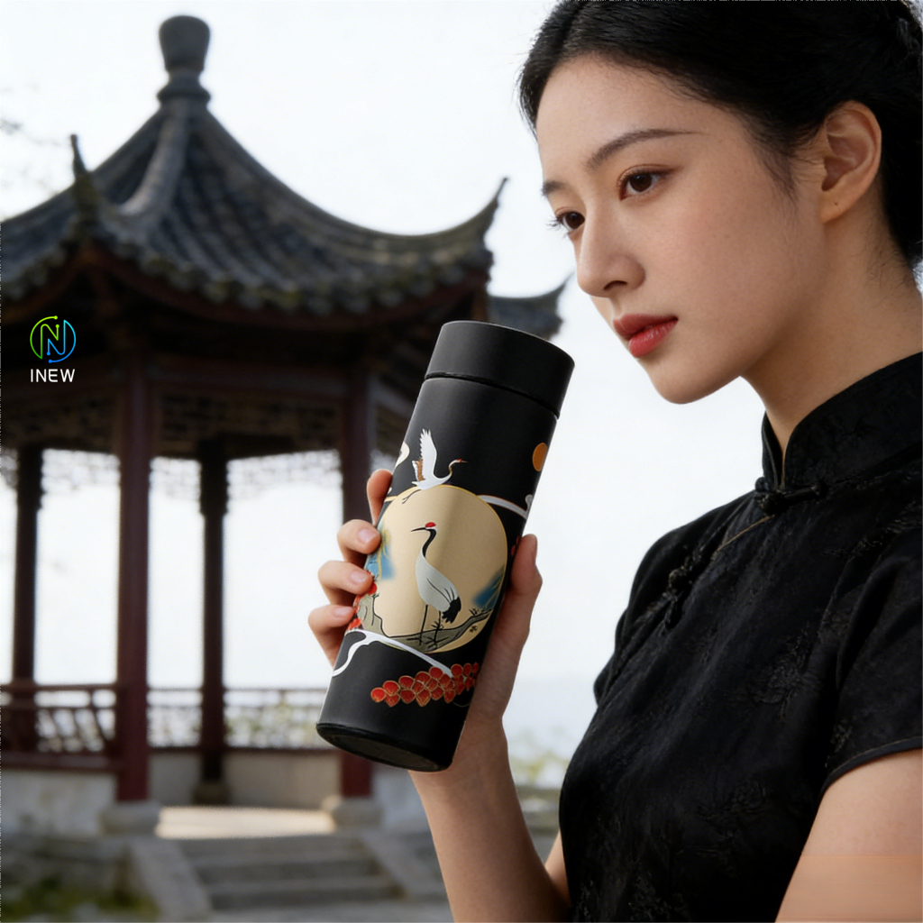 Bình giữ nhiệt inox thông minh hiển thị nhiệt độ, dạng thẳng dùng trên xe, dày hơn | BigBuy360 - bigbuy360.vn