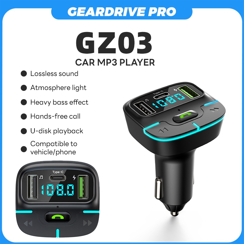 【GZ03 Mới】Không dây Bluetooth 5.4 Xe MP3 Player/Sạc nhanh Xe Sạc/FM Transmitter/Dual USB&Type-C/Hand