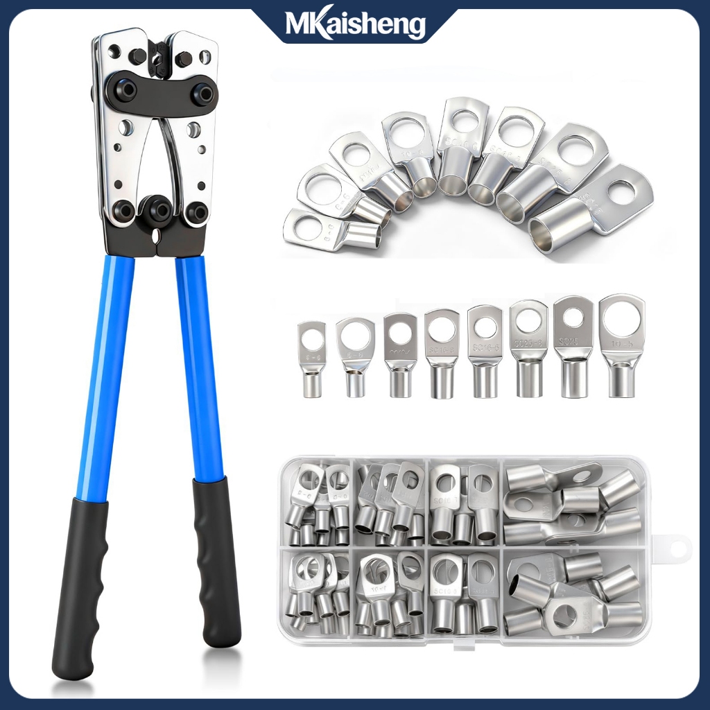 Dây lục giác Crimping 10-0AWG 6-50mm² Kìm Màu Xanh Pin Cáp Công Cụ Uốn, Cáp Không Cách Nhiệt Lug