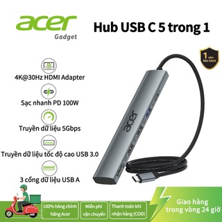  Acer hub chia cổng usb 5 trong 1 sang 4K PD100W 3 cổng dữ liệu USB A Bộ chuyển đổi đa cổng USB C sang HDMI cho máy tính xách tay PC máy tính bảng Air iPad Air Phone 
