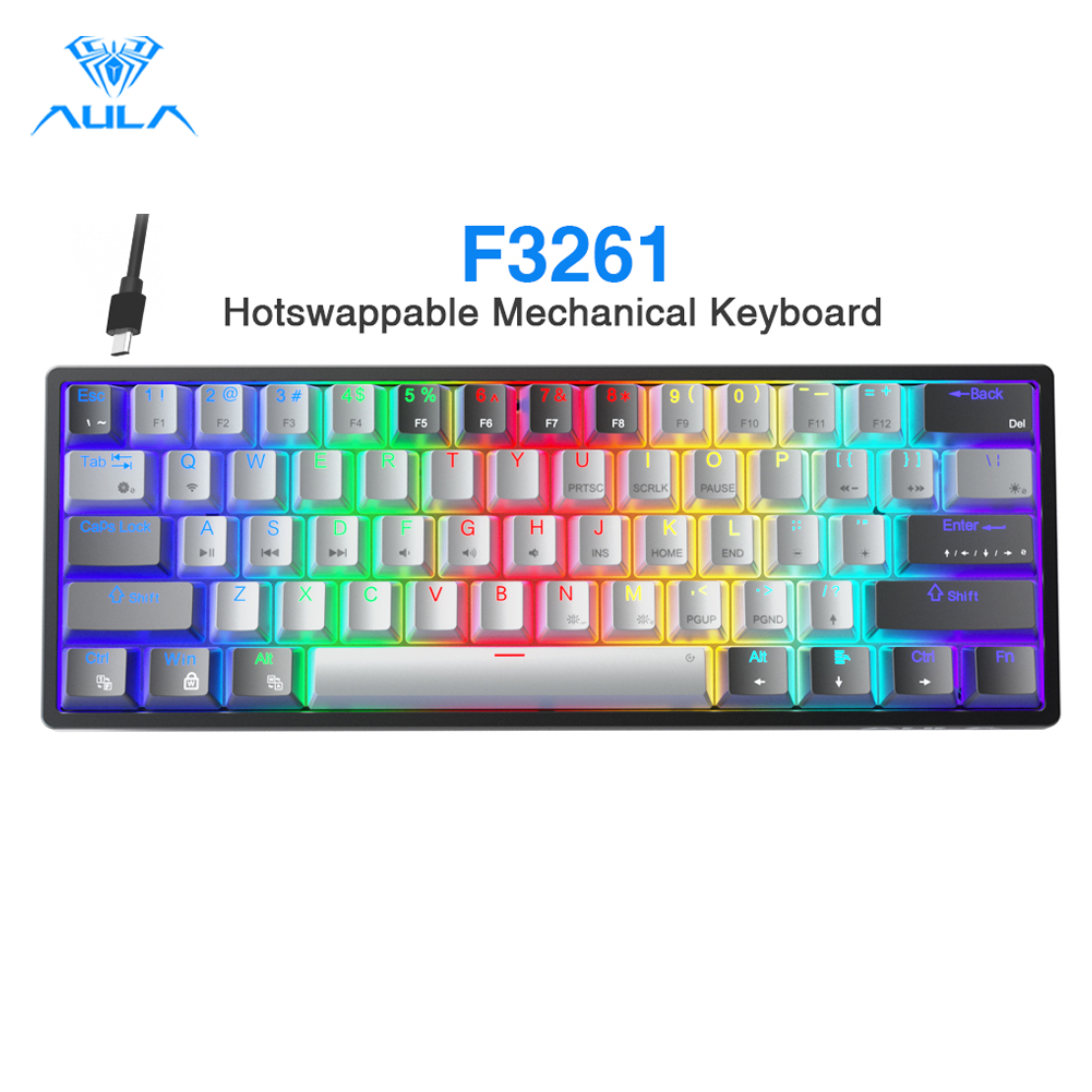 AULA F3261 61 Phím Bàn Phím Cơ Có Dây RGB Bàn Phím Chơi Game Nhỏ Gọn Có Thể Hoán Đổi Nóng Bàn Phím Đ