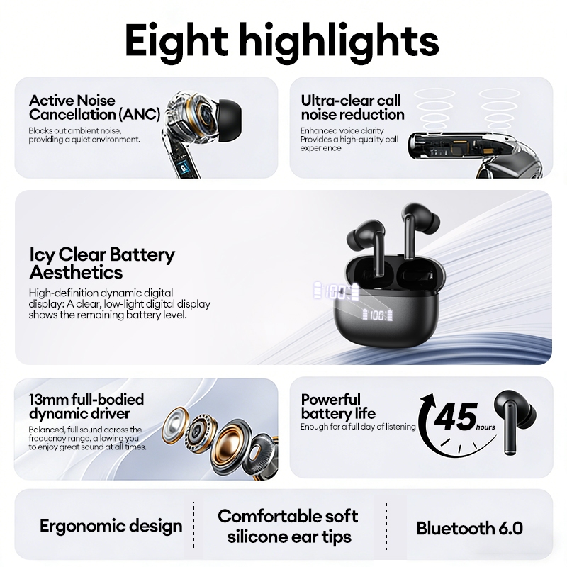 Tai nghe Bluetooth Lenovo LE232 ANC và tai nghe không dây có Bluetooth 6.0 và khử tiếng ồn chủ động cộng với màn hình LED | BigBuy360 - bigbuy360.vn