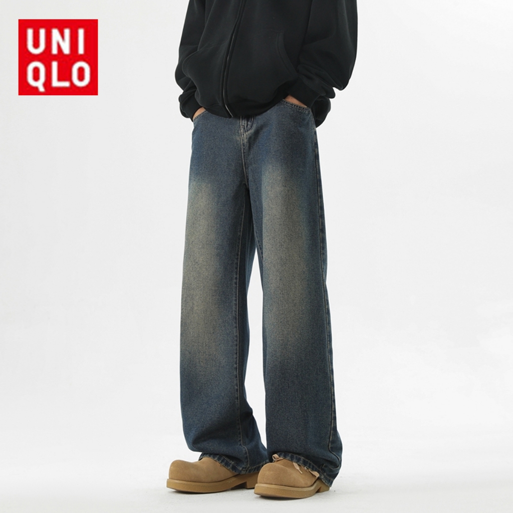 UNIQLO Quần jean lưng cao, hình trụ lớn, vừa vặn thoải mái, dễ phù hợp