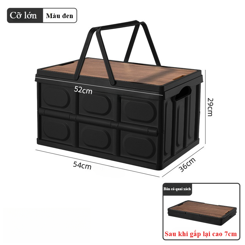 Bàn camping gấp gọn kết hợp hộp đựng đồ đa năng bằng nhựa, nắp gỗ để đi cắm trại, dã ngoại | BigBuy360 - bigbuy360.vn