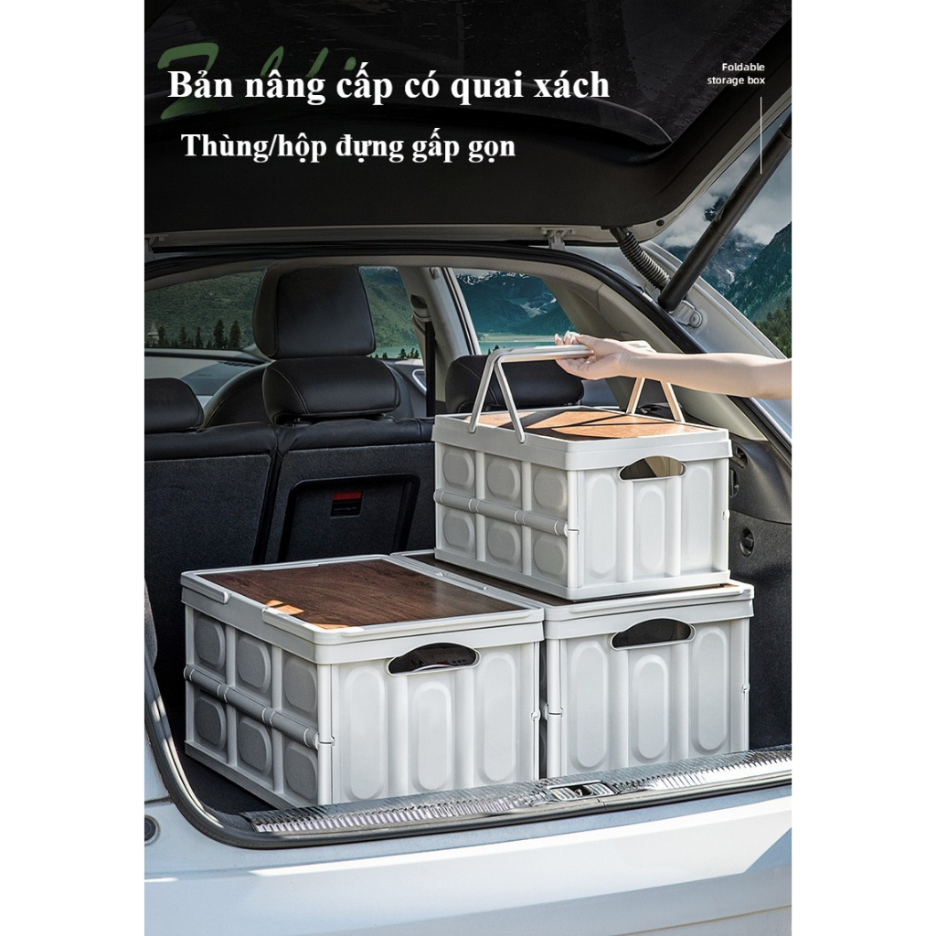 Bàn camping gấp gọn kết hợp hộp đựng đồ đa năng bằng nhựa, nắp gỗ để đi cắm trại, dã ngoại | BigBuy360 - bigbuy360.vn
