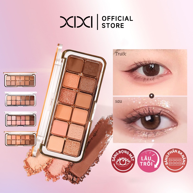 XIXI Bảng Phấn Mắt 12 Ô Tông Nâu Cam Nhũ Mịn Lên Màu Chuẩn Dễ Tán Lâu Trôi Hợp Tân Thủ D820 