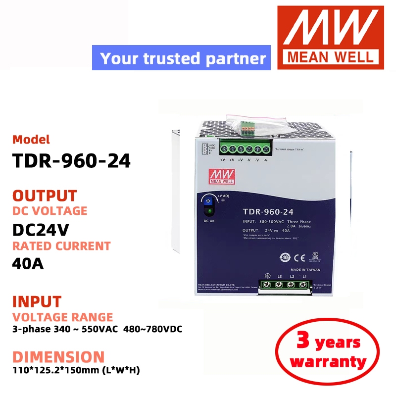 MEAN WELL TDR-960-24 DC24V 40A TDR-960-48 DC48V 20A 3 pha 340 ~ 550VAC Chuyển mạch Nguồn điện Meanwe