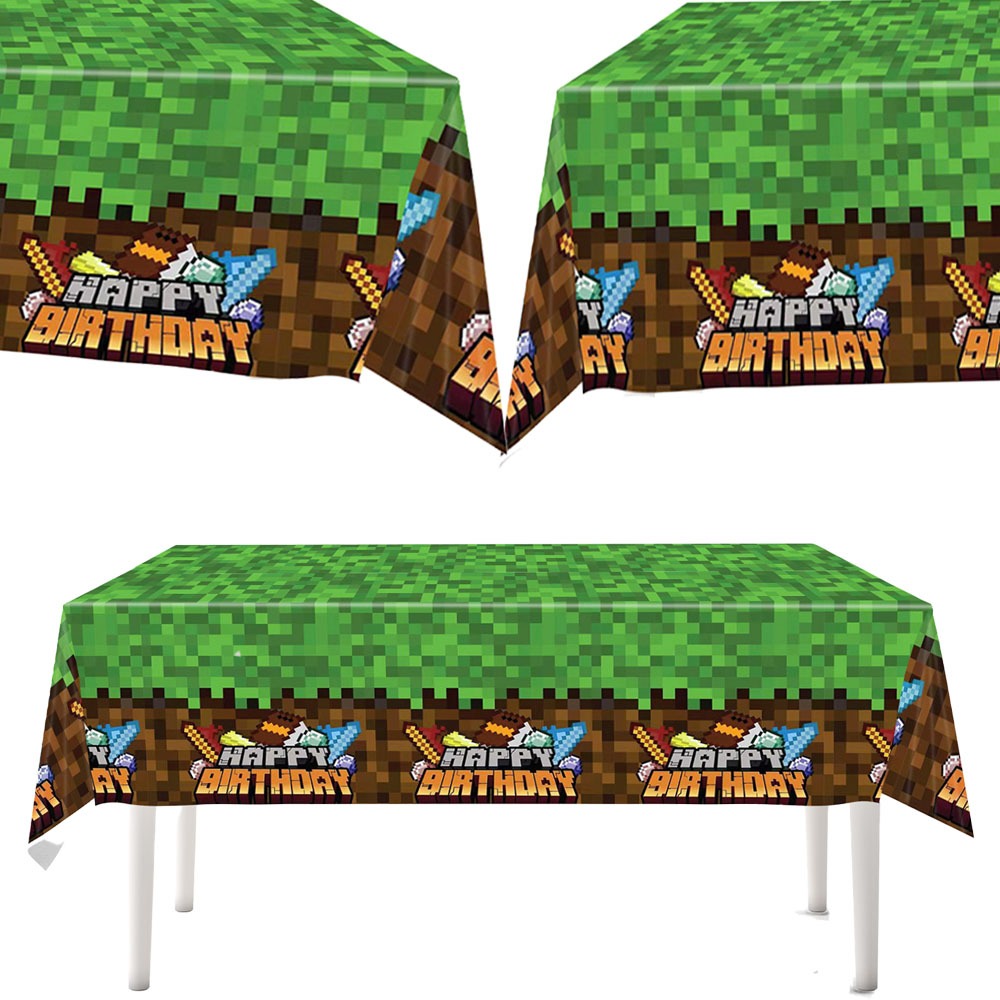 Pixel Miner Phong Cách Tiệc Sinh Nhật Cỏ Khăn Trải Bàn Game Thủ Trang Trí Sinh Nhật, Khai Thác Thủ C