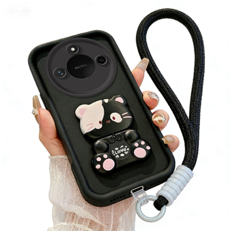 Ốp điện thoại honor X9C 5G X9A X9B 5G Vỏ mềm Vỏ mềm Gương trang điểm mèo dễ thương có dây buộc JT-dt
