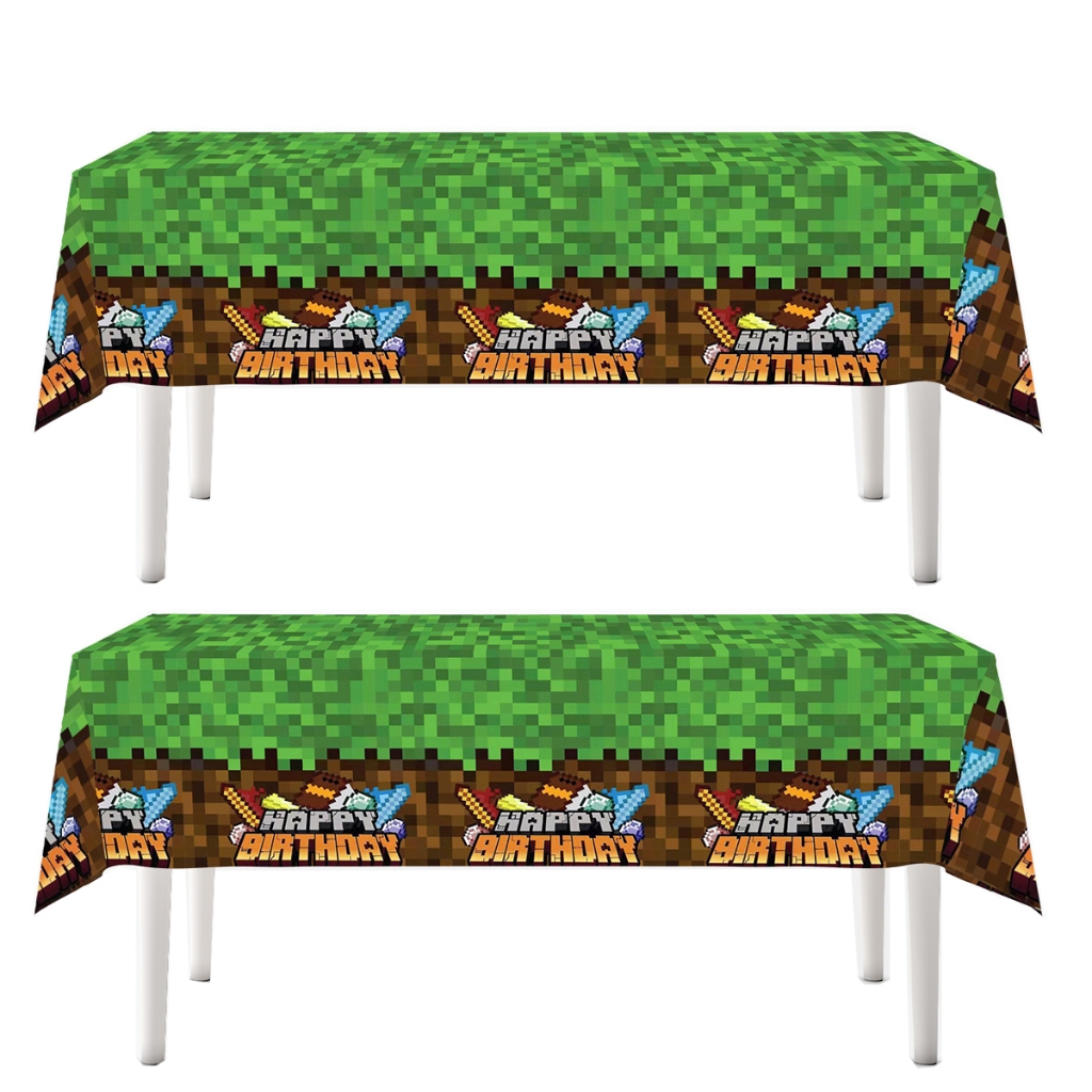 Mới Hot Pixel Miner Phong Cách Tiệc Sinh Nhật Cỏ Khăn Trải Bàn Game Thủ Minecraft Trang Trí Sinh Nhậ