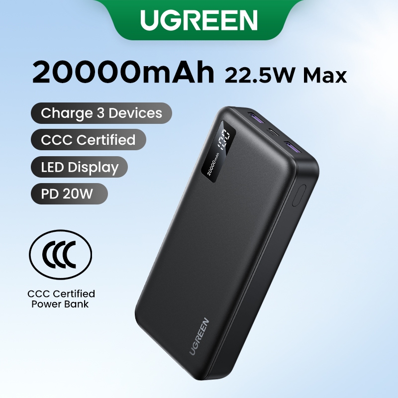 [CCC Certified]Sạc dự phòng UGREEN 20000mAh 20W 3 cổng, 10000mAh 2 cổng, sạc nhanh SCP22.5W tối đa, tương thích với