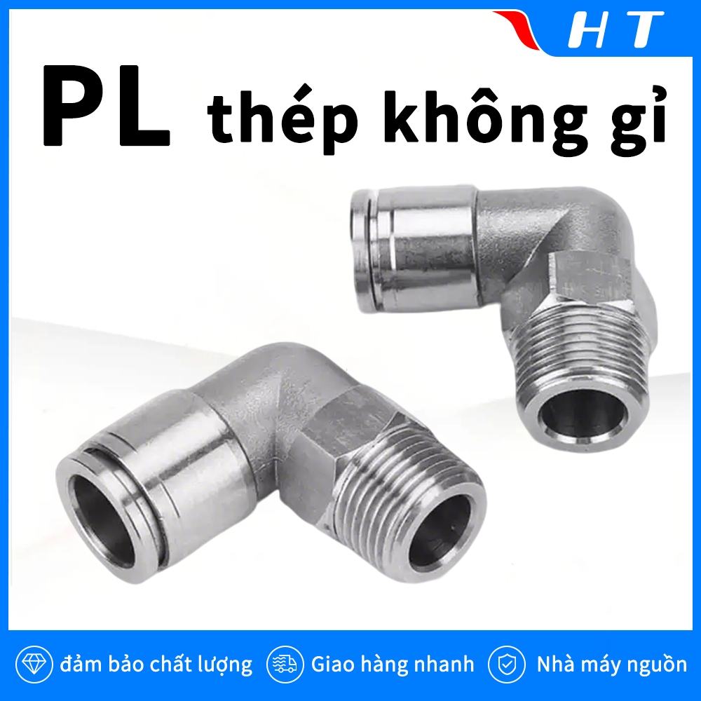 Khớp khí quản bằng thép không gỉ PL 304, Khớp cắm nhanh loại L PL6 / 4 / 8 / 10 / 12-M5 / 01 / 02 / 