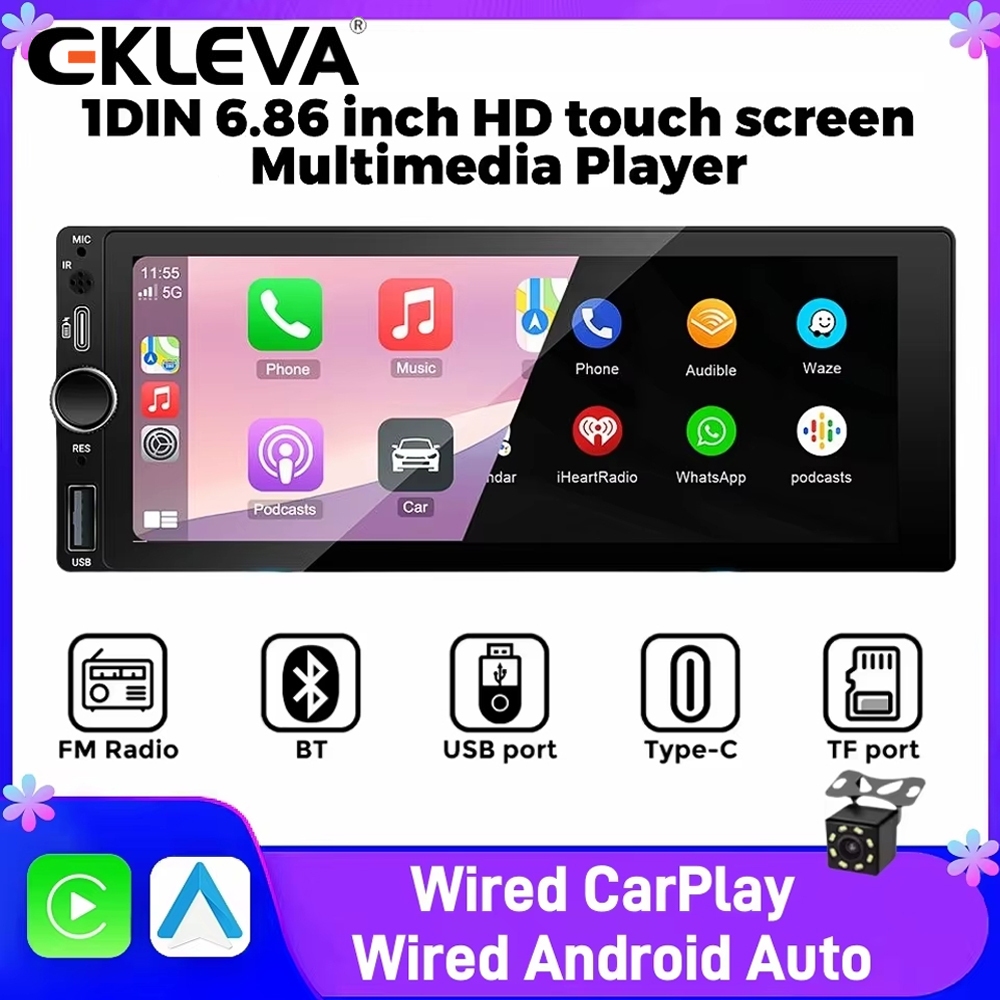 EKLEVA IPS 6.9 Inch 1Din Có Dây Carplay Android Auto Car Radio Đa Phương Tiện Video Máy Nghe Nhạc MP