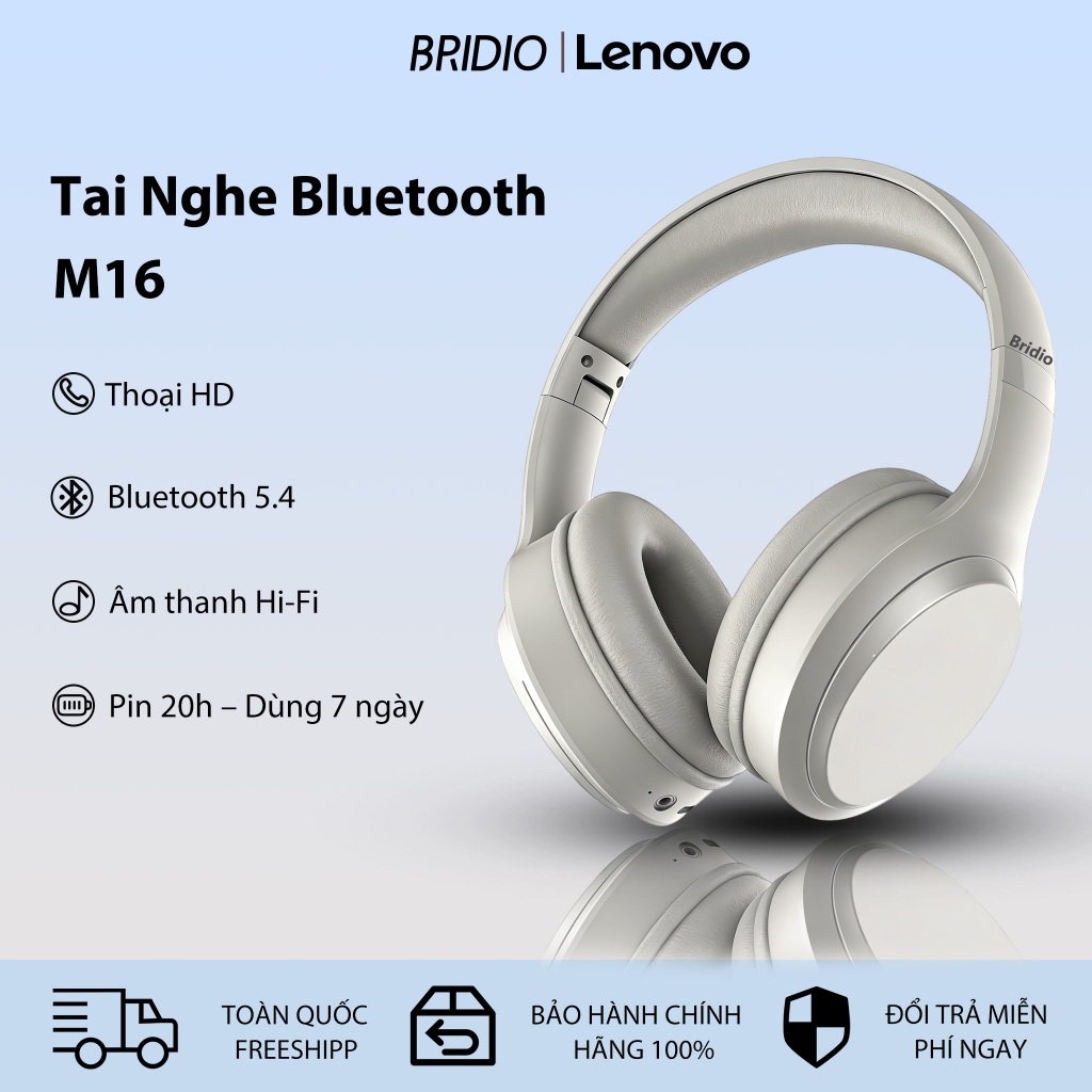 Lenovo Brodio M16 Tai nghe Bluetooth tai nghe chụp tai âm thanh nổi giảm ồn thoải mái chống thấm nước có mic thích hợp cho Android IOS PC | BigBuy360 - bigbuy360.vn