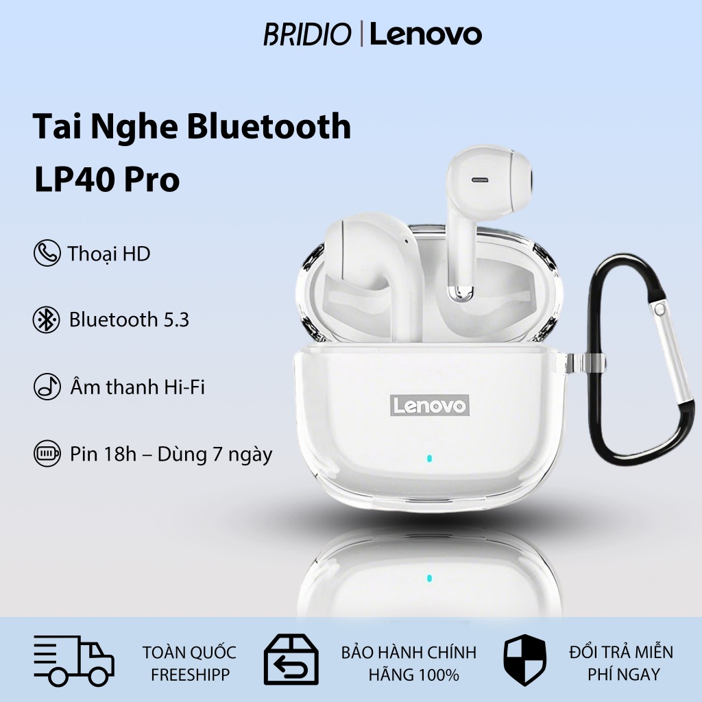 Tai nghe Bluetooth không dây Lenovo LP40 Pro âm thanh nổi HD giảm ồn thông minh cảm ứng chống nước | BigBuy360 - bigbuy360.vn