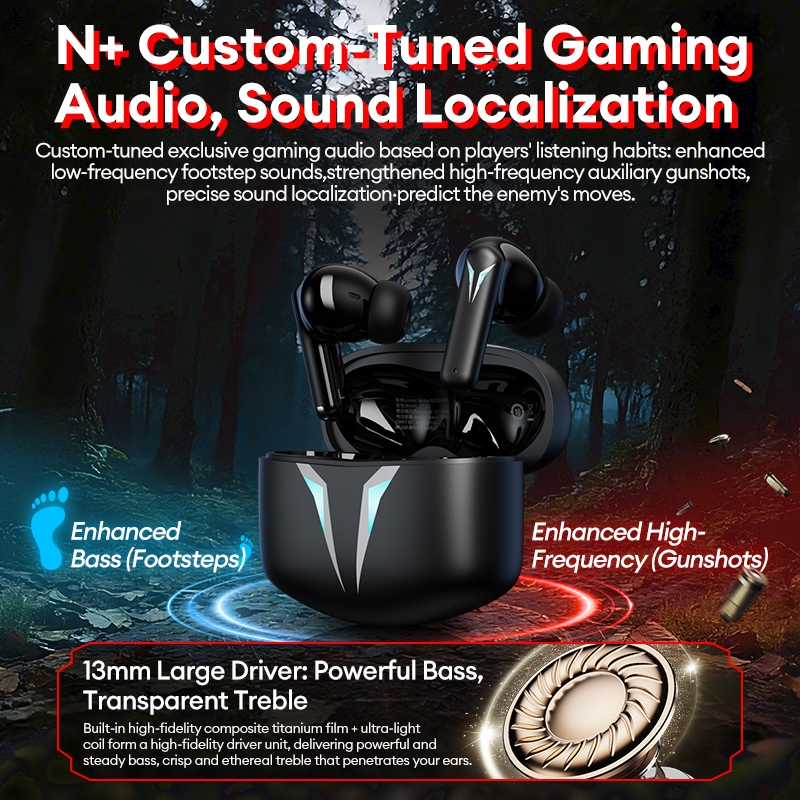 Tai nghe Bluetooth Lenovo GT102 và Tai nghe chơi game không dây với độ trễ thấp 0,05s và định vị âm thanh cộng với pin 30H | BigBuy360 - bigbuy360.vn