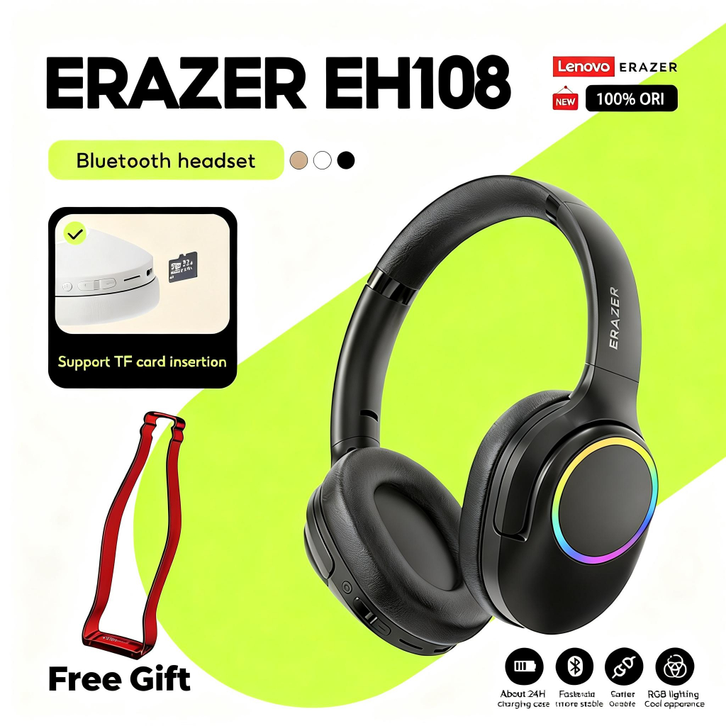 Tai nghe Lenovo Erazer EH108 Bluetooth không dây 5.4 Tai nghe có thể gập lại Tai nghe di động Tai nghe thể thao Chơi game Tuổi thọ pin dài có Mic