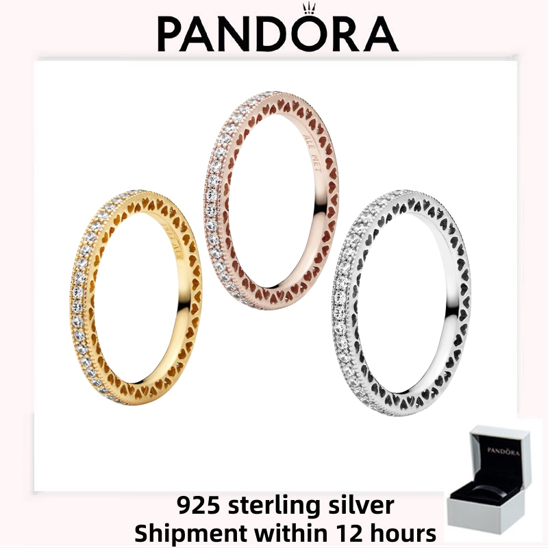 Nhẫn Pandora lấp lánh & trái tim bạc S925 chính hãng