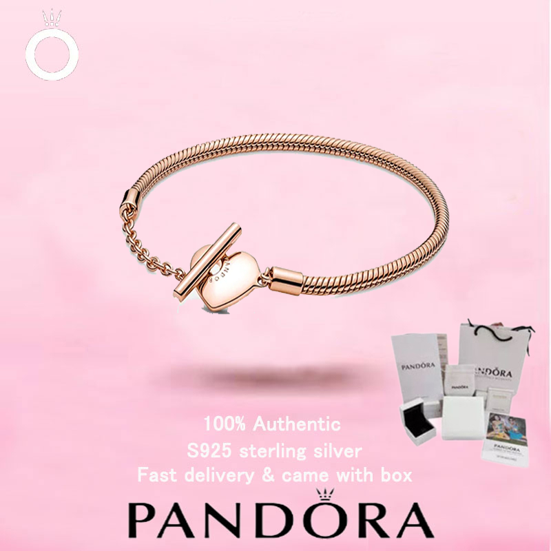 Vòng tay cặp đôi Pandora màu hồng và vàng, thiết kế hình trái tim độc đáo