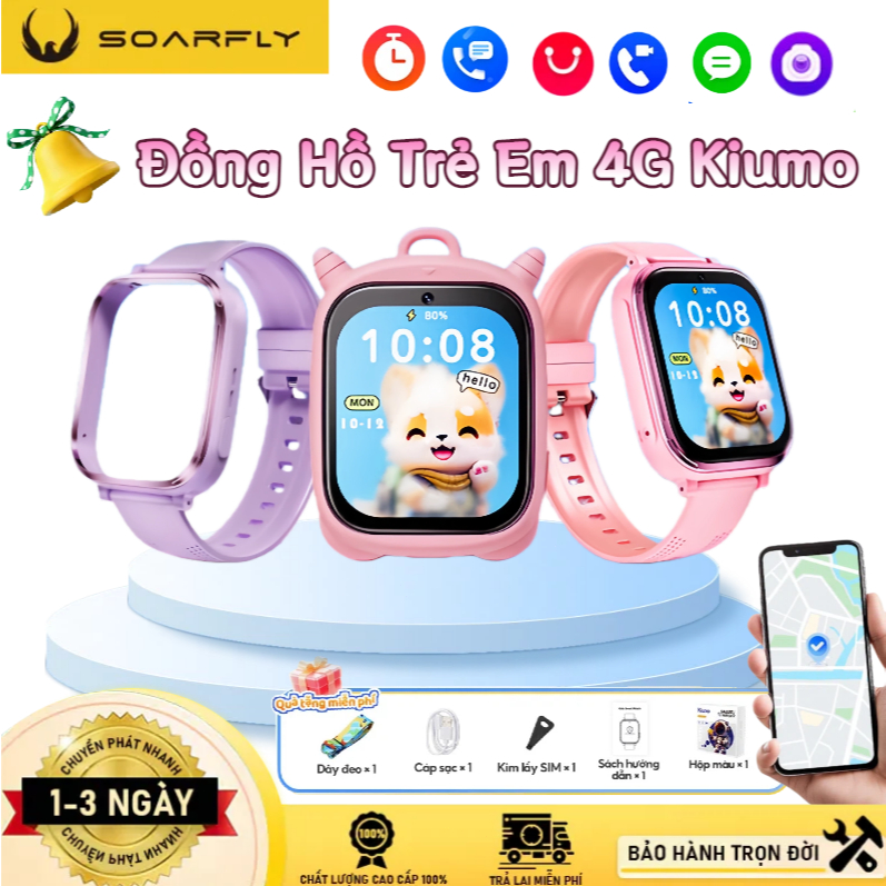 【TẶNG DÂY ĐEO】Đồng hồ thông minh trẻ em Kiumo 4G T59 – Gọi video, GPS, SOS, camera, chơi game