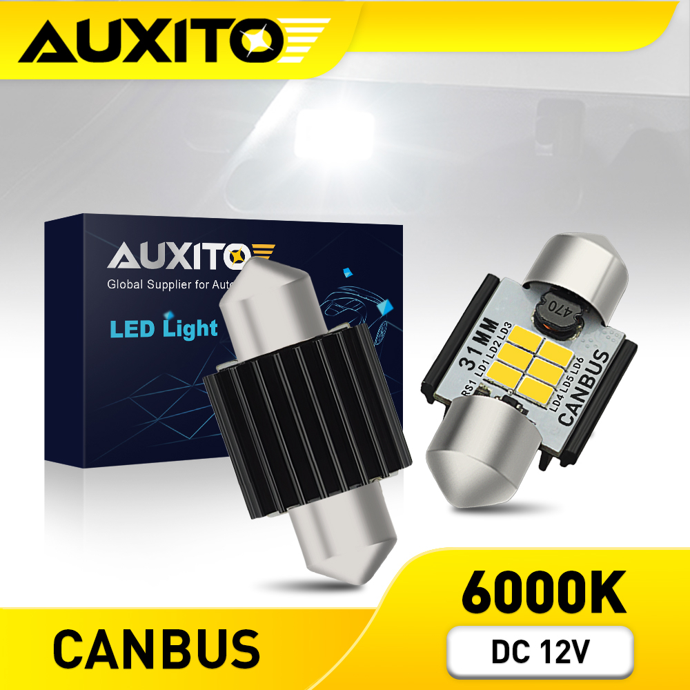 AUXITO 2PC đèn LED Festoon C5W 31mm 36 mm 41 mm cho bóng đèn biển số ô tô 12v