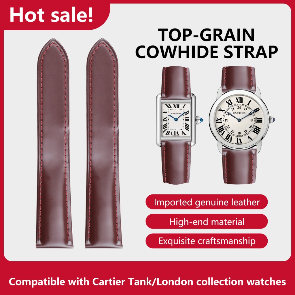Dây đeo da bò trên cùng tương thích Cartier Tank / London | Da thật nhập khẩu