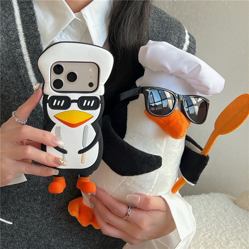 Ốp điện thoại chất liệu gel Silica họa tiết Penguin cho iPhone 17 Pro max 16 Pro