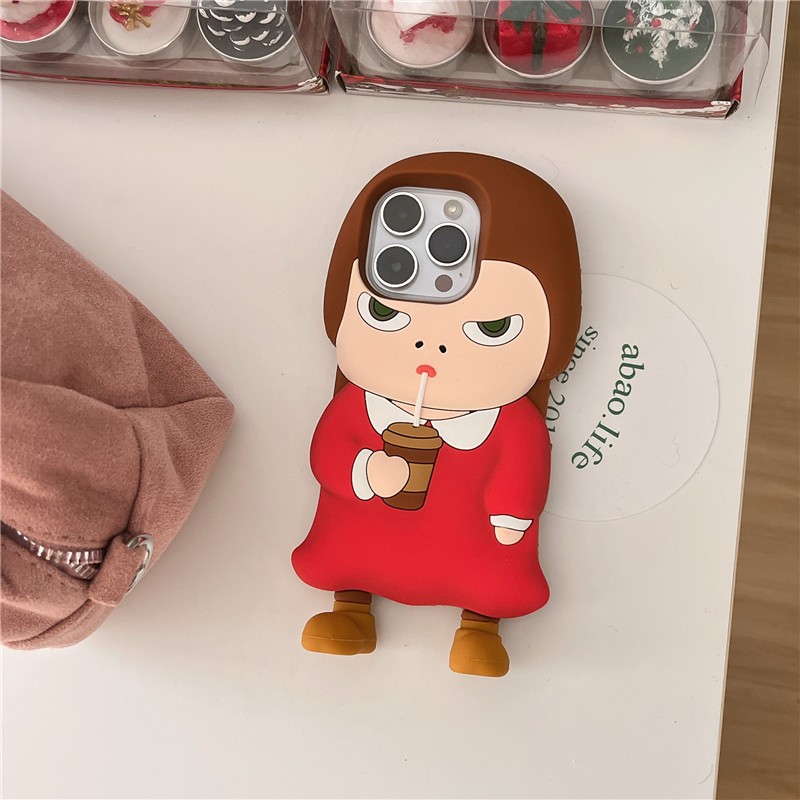 IPhone 17 Pro max 16 Pro Milk Tea girl pattern Silica gel chất liệu điện thoại