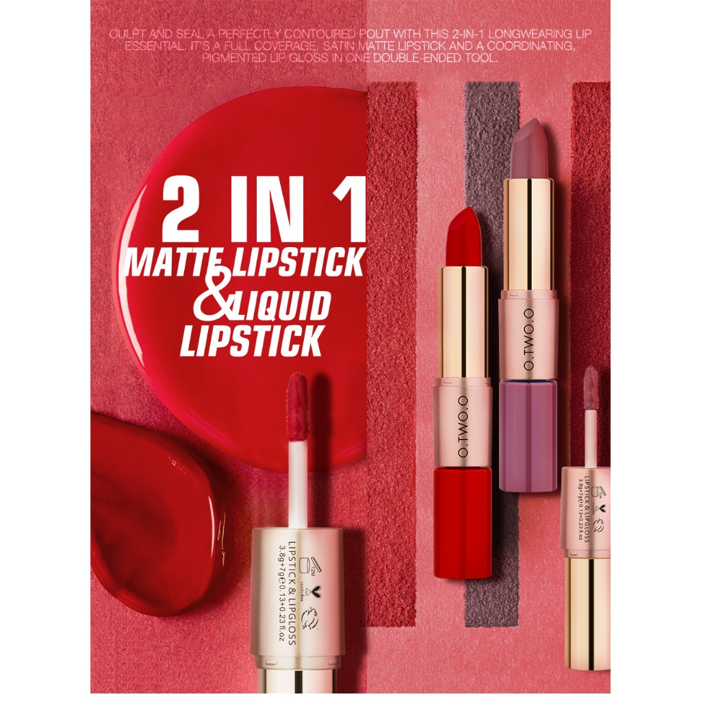 Son môi mờ 2 trong 1 O.TWO.O BO067 | 3.5g + 7g Chống mồ hôi lâu trôi Velvet Lip Gloss Duo | 12 Màu T
